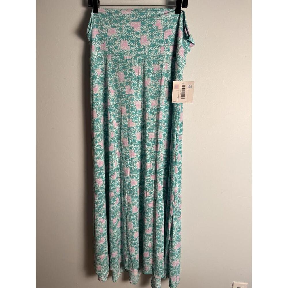 LuLaRoe Maxi Skirt Dress Green Pink Floral Daisy Flowy High Yoga Waist 3XL NWT